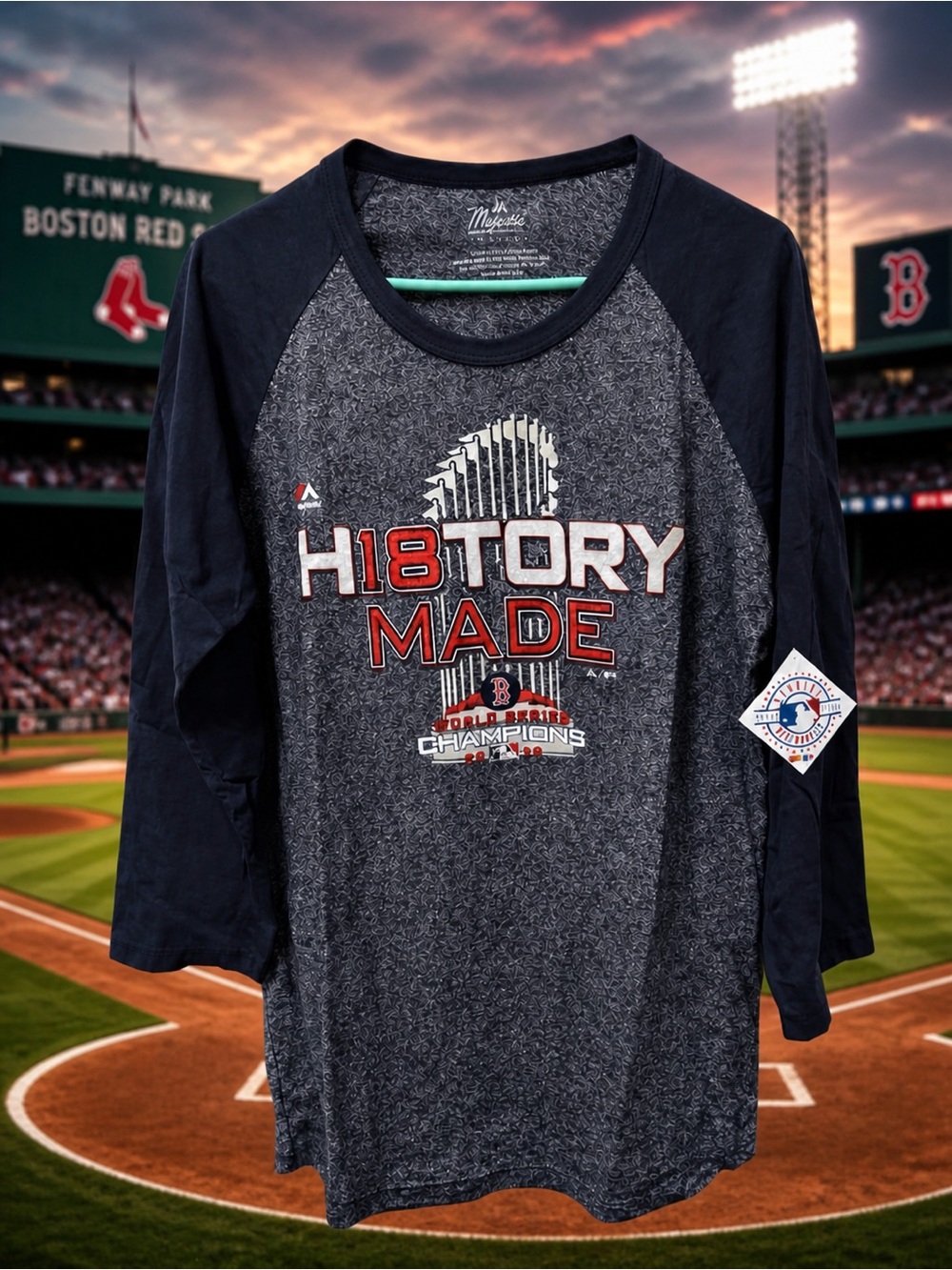Heather Gray 'H18TORY MADE' Baseball Raglan Shirt - Boston Red Sox NWT